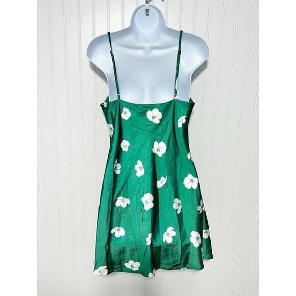 Princess Polly Women's Floral Satin Slip Mini Dress Green Size 6 - Picture 7 of 15